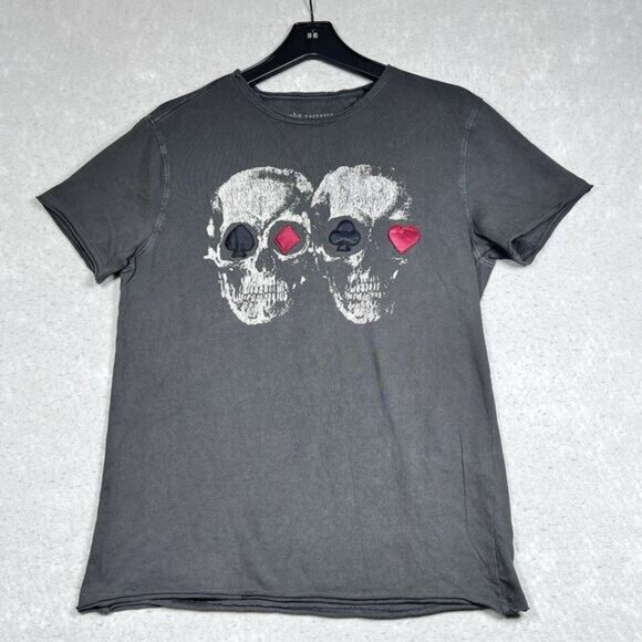 John Varvatos T-Shirt Mens M Black Double Skull Graphic Crew-Neck Short Sleeve - Picture 1 of 12